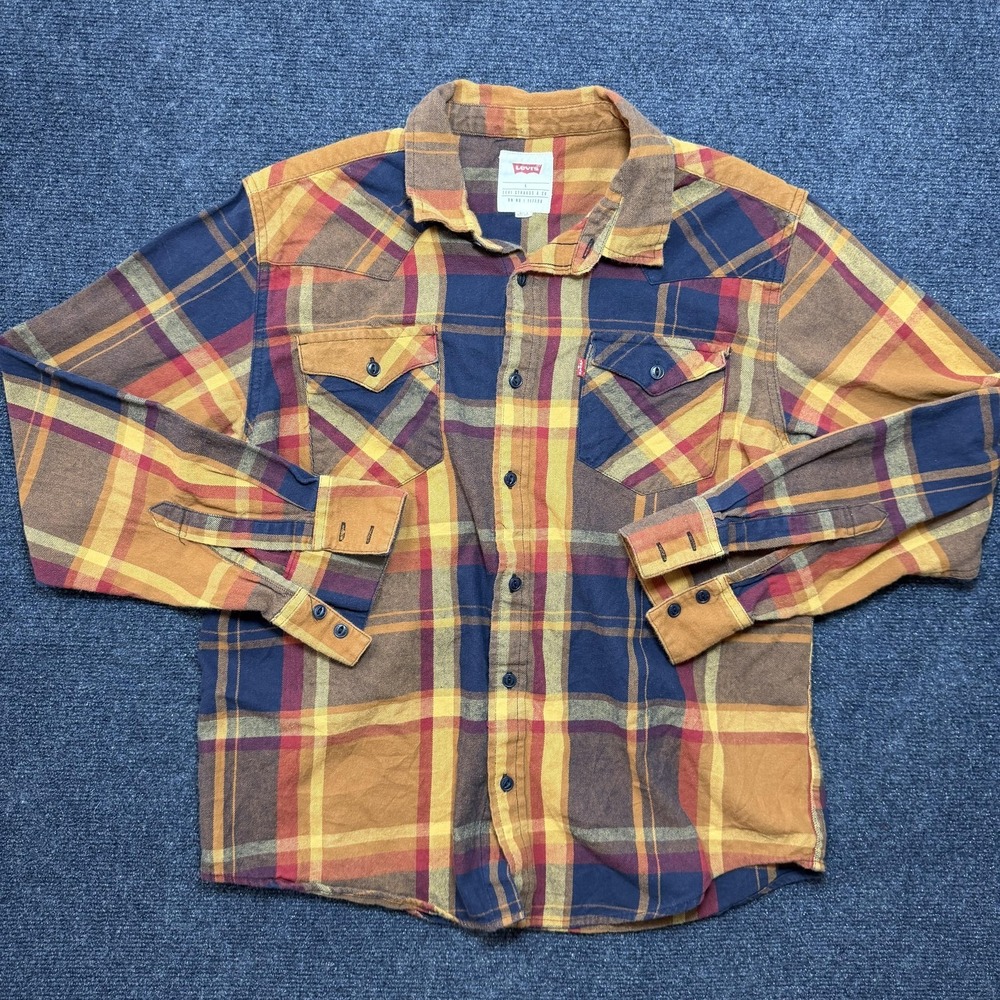 Levi's Shirt‎ Mens Large Multicolor Plaid Flannel Button-Up Cotton Casual